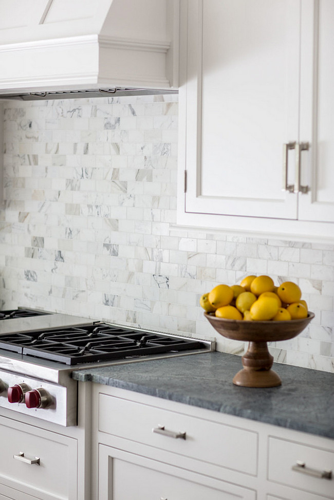 Calacatta Gold Tile Backsplash. Calacatta Gold Backsplash. The backsplash is 2"x4" Calacatta Gold Honed. #CalacattaGold #Backsplash #Tile Connecticut Stone.