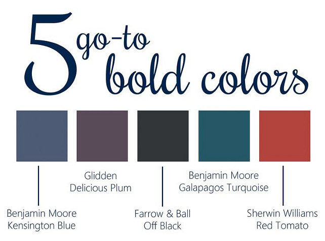 Bold Front Door Paint Color Ideas. Kensignton Blue Benjamin Moore, Delicious Plum Glidden, Off Black Farrow and Ball, Galapagos Turquoise Benjamin Moore, Red Tomato Sherwin Williams. #FrontDoor #PaintColor #BoldPaintColor 