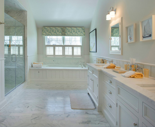 Bathroom Ideas. Beautiful Bathroom Design Ideas. Classic bathroom design with timeless marble tiling and countertop. Bathroom with marble tiling. #Bathroom #marble #BathroomTiling