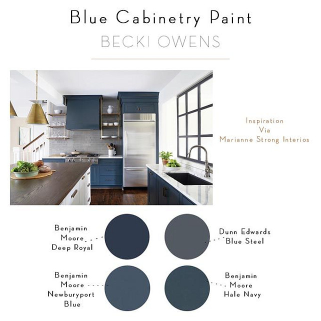 Blue Cabinet Paint Color. Blue Kitchen Trend. Blue Kitchen Paint Color. Benjamin Moore Deep Royal. Benjamin Moore Dunn Edwards Blue Steel. Benjamin Moore Newburyport Blue. Benjamin Moore Hale Navy. #BlueKitchen #PaintColor #BlueCabinetPaint #BlueCabinetPaintColor #BlueKitchenTrend #BenjaminMooreDeepBlue #DunnEdwardsBlueSteel #BenjaminMooreNewburyportBlue #BenjaminMooreHaleNavy Via Becki Owens.