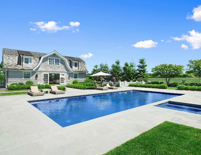 Pool and Pool House Design. This is one of the most beautiful pool and pool house I have seen. This pool house is located in the Hamptons. Gorgeous! #Pool #PoolHouse #PoolDesign