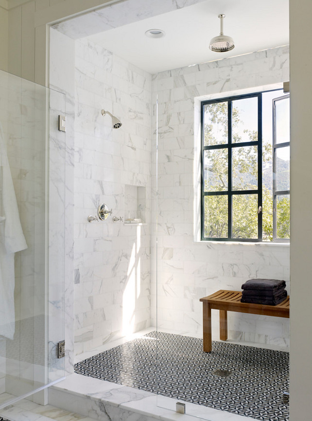 Marble Shower Design. Beautiful Shower Design with marble tiles. #ShowerDesign #MarbleShower