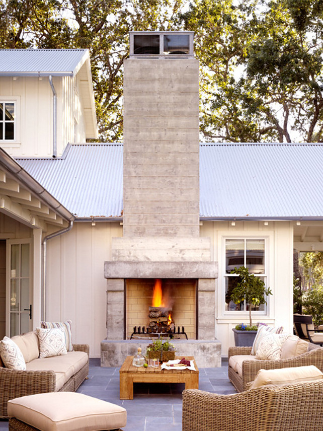 Patio with outdoor fireplace. Great patio with outdoor fireplace. I love the bluestone floors. #Patio #OutdoorFireplace 