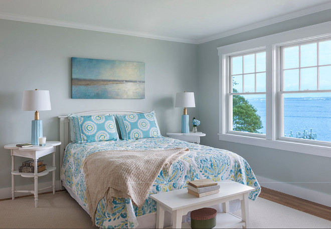 Cottage bedroom paint color. Beach cottage bedroom paint color. Blue gray cottage bedroom paint color. Cottage bedroom paint color ideas. #Cottage #bedroom #paintcolor Davitt Design Build, Inc. Nat Rea Photography.