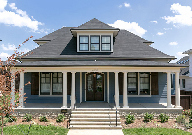 Blue home exterior paint color ideas. Blue home exterior paint color. Stonecroft Homes.