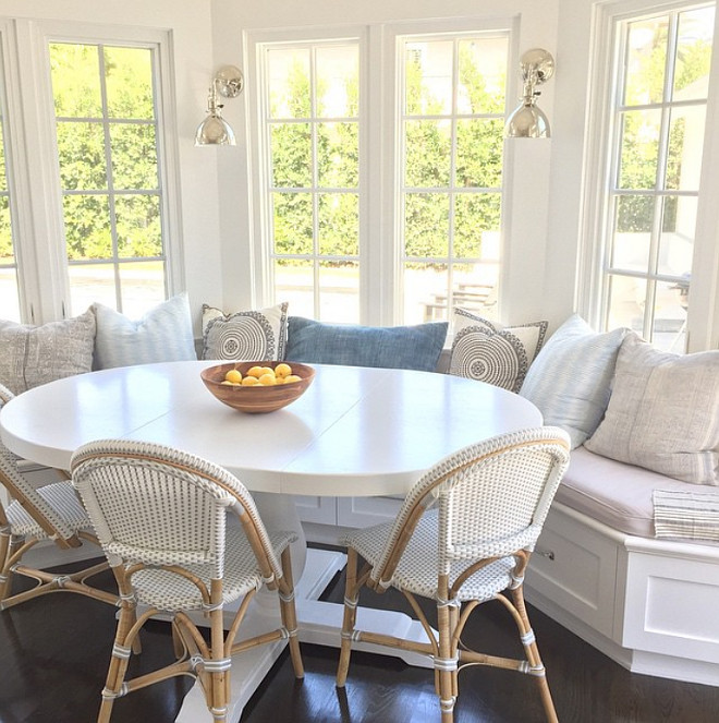Breakfast Nook with White Table. Breakfast nook white table and Serena and Lily French Bistro Chairs in Fog. #BreakfastNook #WhiteTable #SerenaandLily #BistroChairs Rita Chan Interiors Instagram Photos