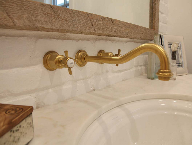 Brushed Brass Wall-Mount Bathroom Sink Faucet. Factory Drop-Ship Two Handles Brushed Brass Wall-Mount Bathroom Sink Faucet. Graystone Custom Builders.