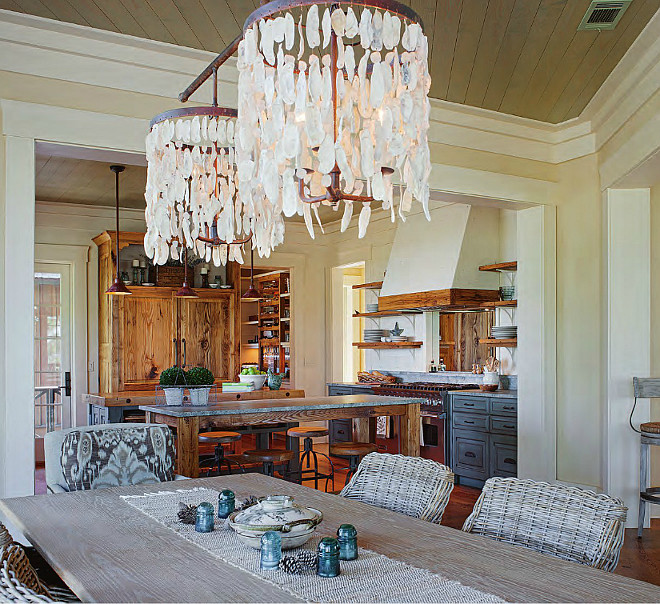 Dining Room Lighting Ideas. Beach house lighting ideas. Lowcountry Originals Wassau Shell Double Drum Chandelier.The price for the lighting is around $3,600.00. Interiors by Gregory Vaughan, Kelley Designs, Inc. Photos by Atlantic Archives, Inc. 
