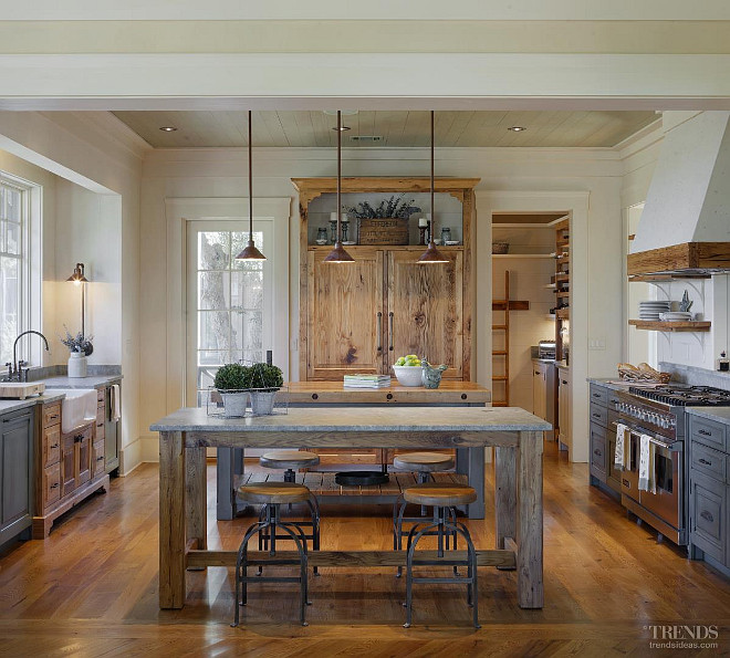 Kitchen. Kitchen Lighting. Rustic kitchen lighting. The light fixtures in this kitchen were fabricated by local artisans. Picture via Kitchen TRENDS. Interiors by Gregory Vaughan, Kelley Designs, Inc. Photos by Atlantic Archives, Inc. 