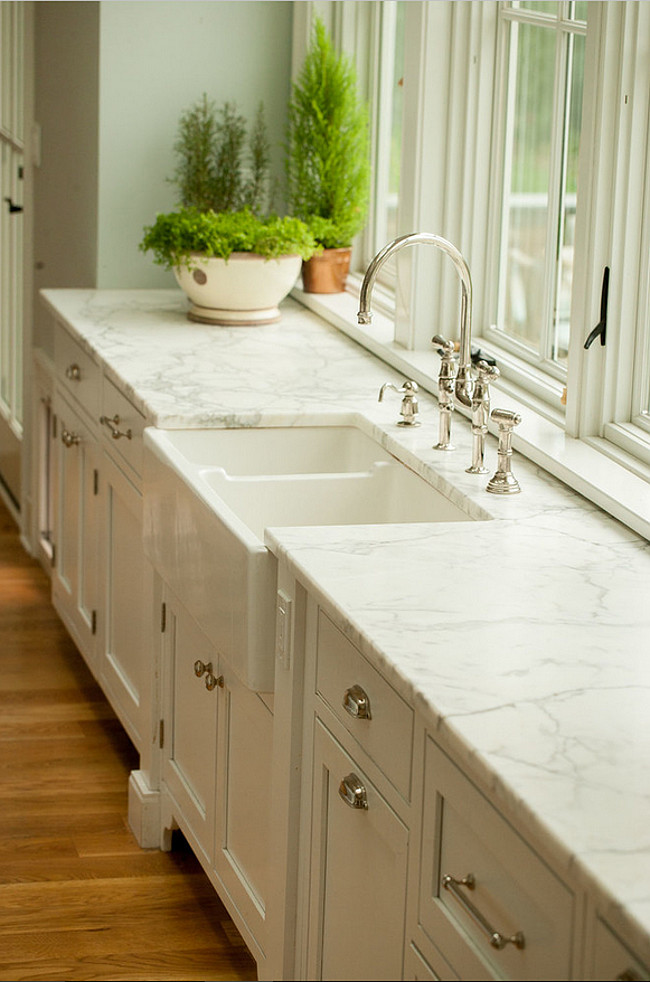 Kitchen. Calacatta gold -coastal home - kitchen countertops -marble countertops -natural stone countertop -white kitchen #Kitchen #Countertop #HonedMarble #CalacattaGold