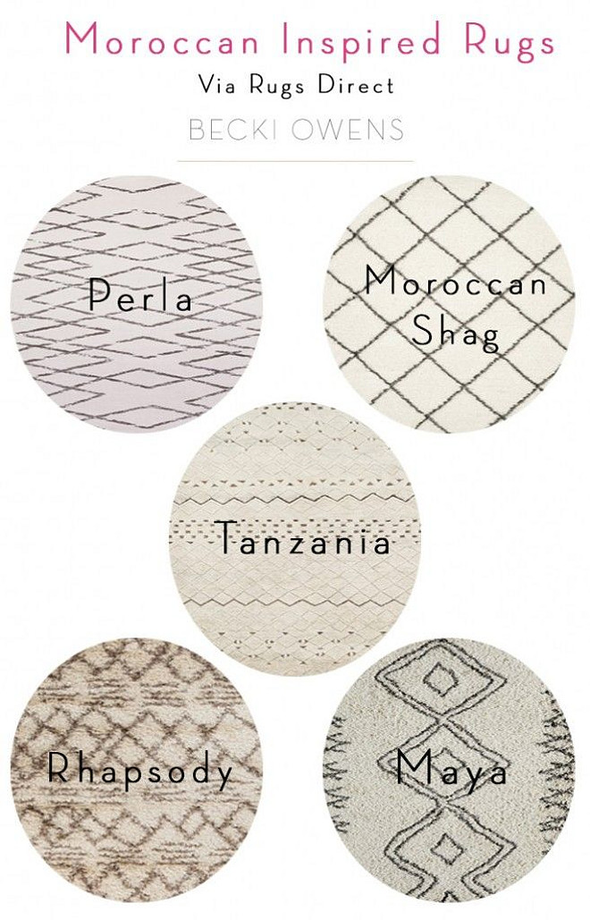 Moroccan Inspired Rugs. List of popular Moroccan inspired Rugs. #Moroccan #Rugs Becki Owens.