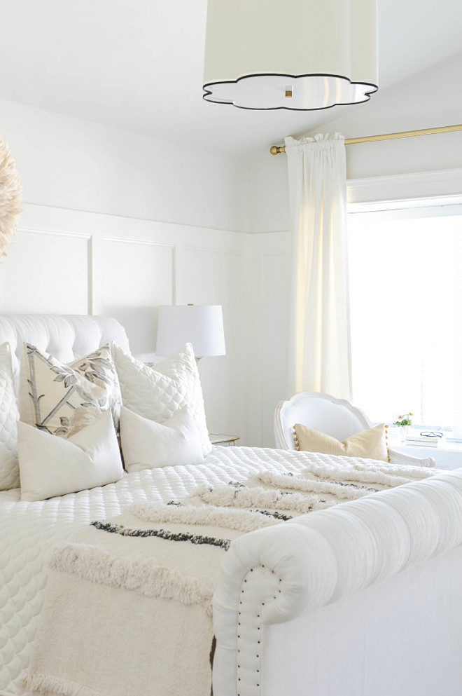 White Bedroom Paint Color. White Bedroom Paint Color Ideas. Wall paint color is Benjamin Moore White Dove. Trim paint color is Benjamin Moore Simply White. Ceiling paint color is half-formula Benjamin Moore White Dove.