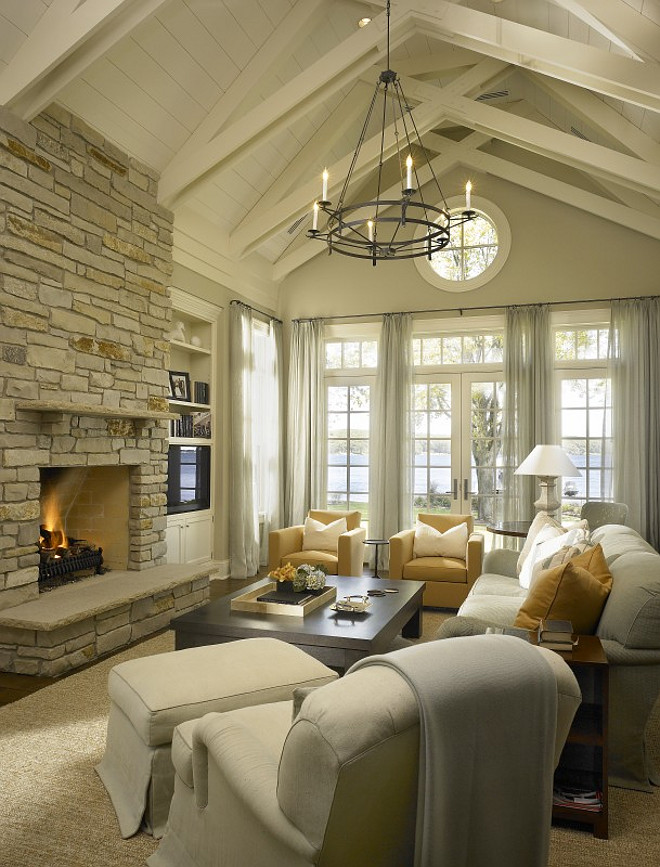 Beach House Living Room with Vaulted Ceilings. Hickman Design Associates.