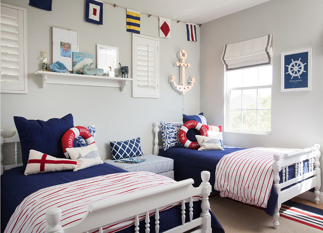 Blue sailor themed boys' bedroom. Blue sailor themed boys' bedroom decor ideas. Blue sailor themed boys' bedroom design. #sailorthemedBedroom #boysbedroom AGK Design Studio.