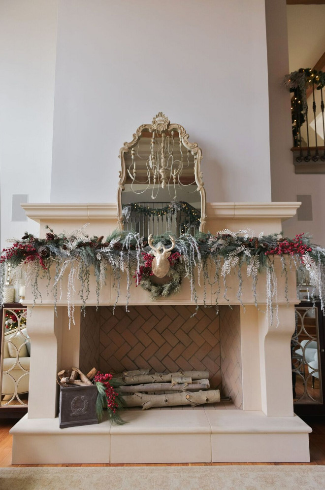 Christmas Fireplace. Christmas Fireplace Decor. Christmas Fireplace Decorating Ideas. Christmas Limestone Fireplace. #Christmas #Fireplace #ChristmasDecoratingIdeas Gatehouse No.1.