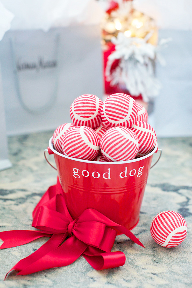 Christmas Pet Gift Ideas. Great Christmas Pet Gift Harry Barker Red Dog Bucket with Stripe Play Balls from Horchow. #Christmas #Pet #Gift Rachel Parcell Pink Peonies.