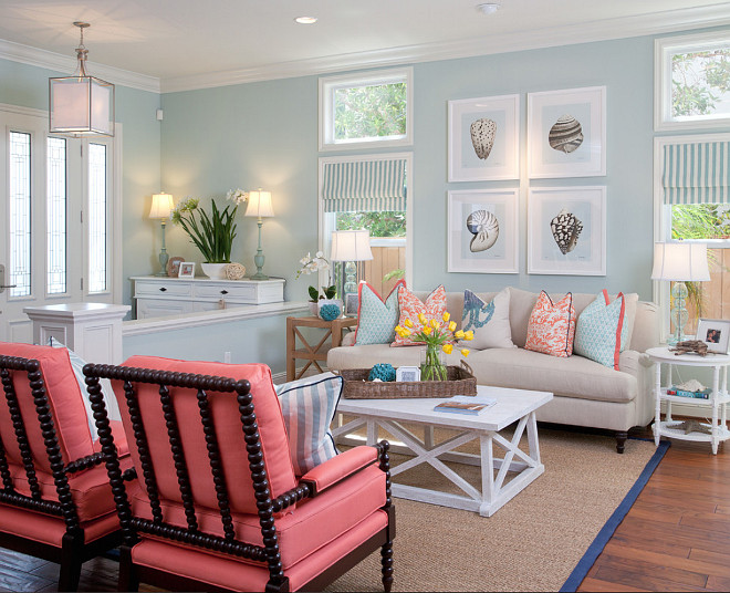Coastal Living Room. Colorful Coastal Living Room. Turquoise coastal living room with colorful decor. #Coastal #LivingRoom #ColorfulDecor AGK Design Studio.
