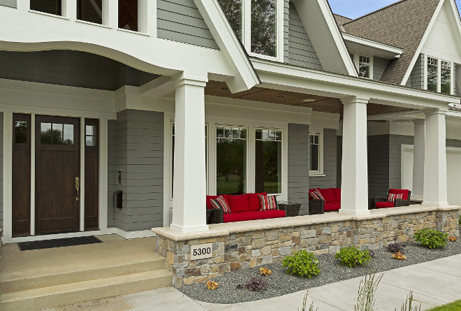 Front Porch with Craftsman Tapered Columns. Craftsman Tapered Column Stone. Craftsman Style Tapered Column Stone Ideas. #CraftsmanStyle #Tapered #Column #Stone #Porch Great Neighborhood Homes.