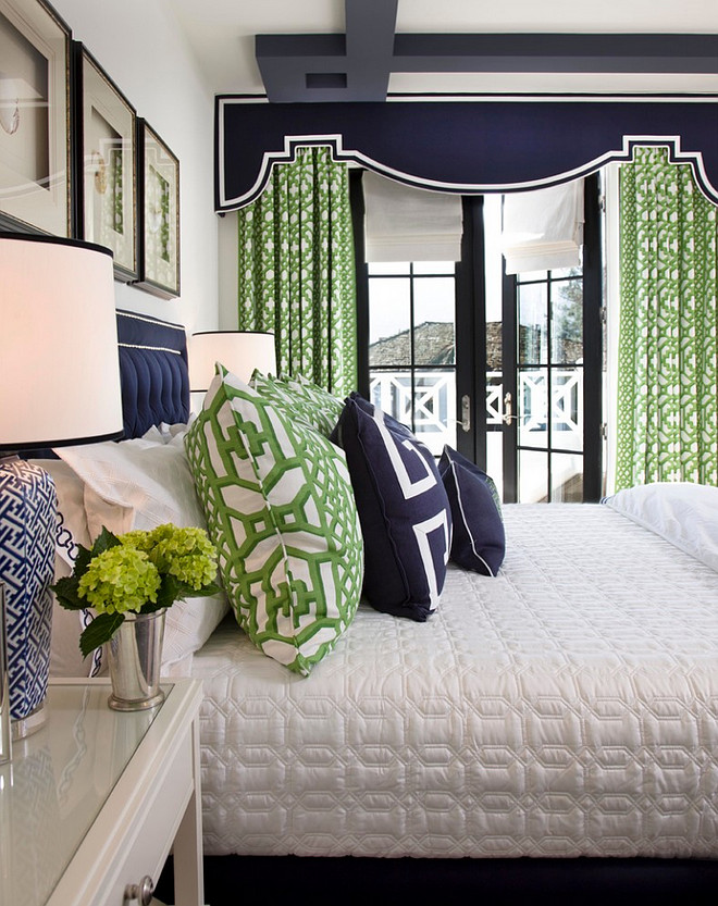 Navy and Green Bedroom. Gorgoeus bedroom with navy and green decor. #Bedroom #Navy #Green #Decor