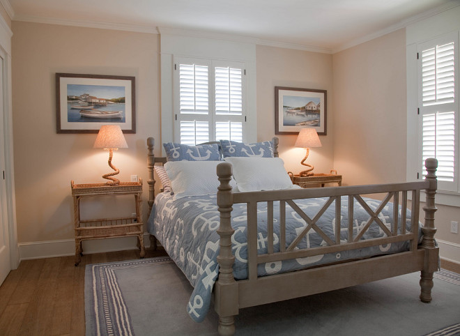 Neutral coastal bedroom. Neutral costal bedroom with rope lamps. #Neutral #Bedroom #CoastalBedroom #RopeLamps Kim Grant Design Inc.