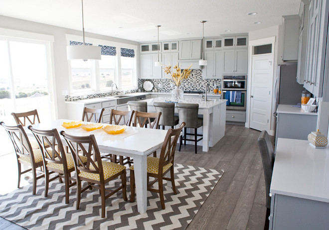 Open Gray Kitchen Ideas. Open concept gray kitchen. Open layout gray kitchen. #GrayKitchen #Openconcept Four Chairs Furniture.
