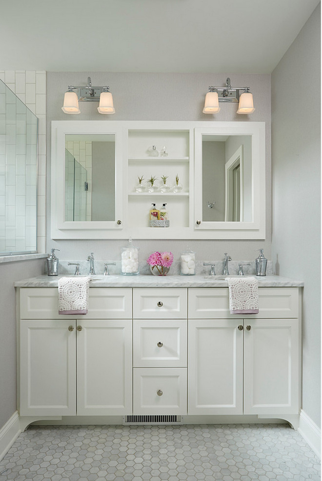 Small bathroom vanity dimensions. Small bathroom vanity dimension ideas. This custom double vanity measures 5' - 8 1/2" wide. #SmallBathroom #Vanity #Dimensions