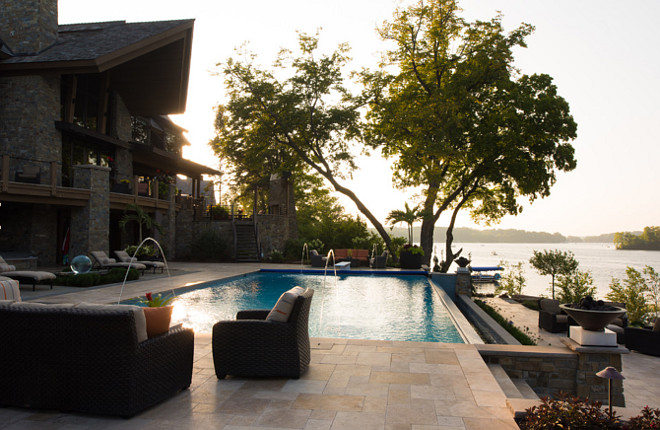Backyard Pool Ideas. Dream backyard with pool and lake view. Pool Backyard. #pool #backyard Studio M Interiors.