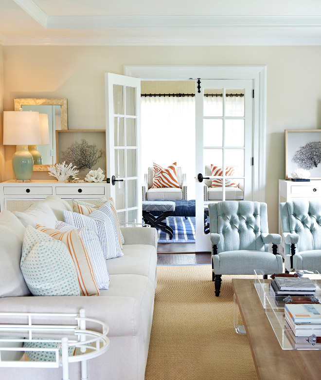 Living room with coastal colors. Living room with pale coastal colors. Coastal interiors pale color palette. #Livingroom #PaleColors #CoastalColors #Palecoastalcolors #CoastalInteriors