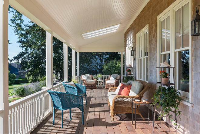 Porch. Porch Ceiling and railing. Porch ceiling with skylight windows and beadboard. #porch #porchceiling #porchrailing Taste Design Inc.