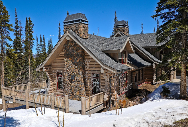 Stone and Log Mountain Home. Stone and Log Mountain Home Exterior. Stone and Log Mountain Home Exterior Ideas. #Stone #Log #MountainHome Mountain Log Homes of CO, Inc.