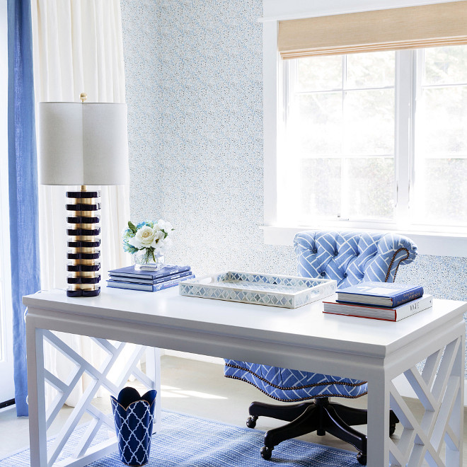 Blue and white office, Home office with blue and white accents, Blue and white interiors, Blue and white accents, Blue and white home decor #Blueandwhite #Blueandwhiteoffice #Blueandwhitehomeoffice #Blueandwhiteinteriors #Blueandwhiteaccents #Blueandwhitehomedecor Waterleaf Interiors
