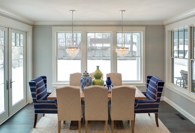Benjamin Moore 1472 Silver Chain. The kitchen opens to a dining room painted in Benjamin Moore 1472 Silver Chain. #BenjaminMoore1472SilverChain Grace Hill Design
