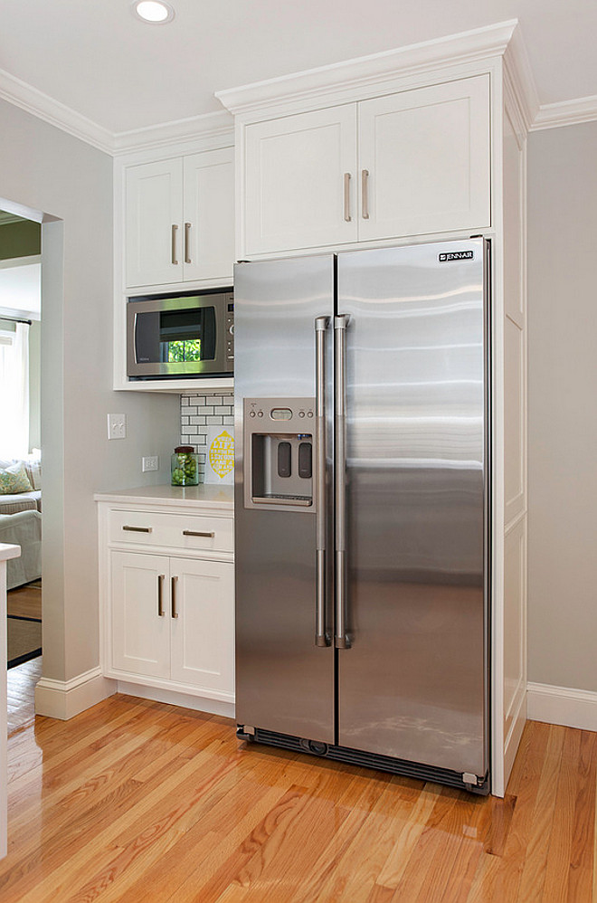Fridge Cabinet. Kitchen Fridge cabinet. Kitchen fridge cabinet with microwave and bar. #Kitchen #Fridgecabinet #KitchenFridgecabinet Pennville Custom Cabinetry