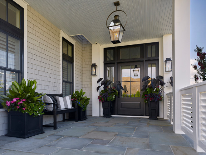 Porch with Black Front Door and Windows and Bluestone Floor Tiles. Porch with Black Front Door and Windows and Bluestone Floor Tiles #Porch #BlackFrontDoor #BlackWindows #BluestoneFloorTiles #BluestoneTiles #PorchTiles #PorchFlooring Asher Associates Architects