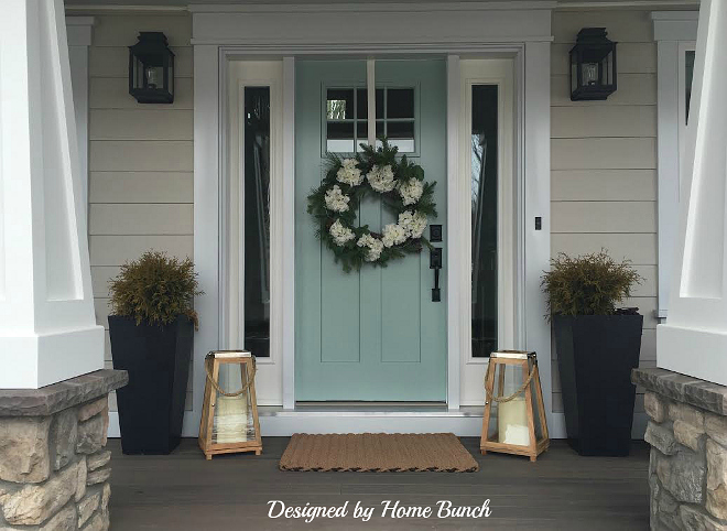 Home Exterior Paint Color. Siding Paint Color is Revere Pewter HC-172 Benjamin Moore. Front Door Paint Color is Benjamin Moore Wythe Blue. Benjamin Moore Wythe Blue Door. Benjamin Moore Revere Pewter Exterior Paint Color. #BenjaminMooreWytheBlue Designed by Home Bunch