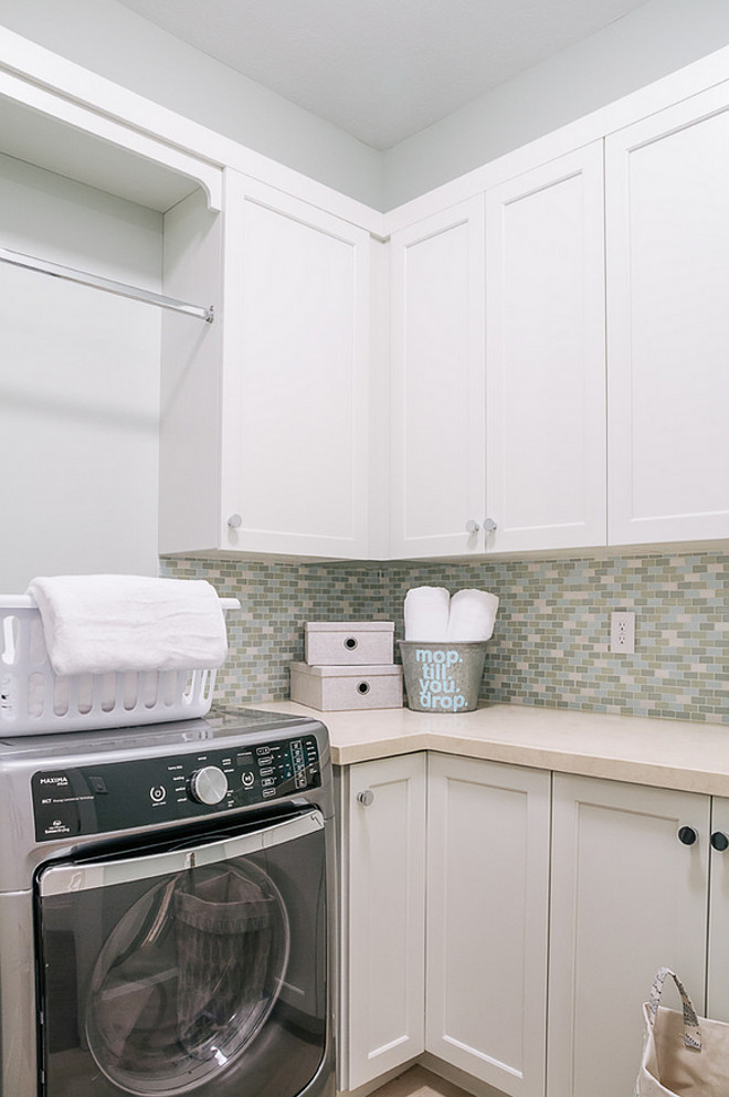 Laundry Room Countertop. Best Countertop for Laundry Rooms.  Laundry room with quartz countertop and mini-tile backsplash. Laundry Room Quartz Countertop and Mini-tiles Backsplash Ideas. Quartz in Laundry Room #LaundryRoomQuartz #LaundryRoomQuartzCountertop #LaundryRoomQuartzMinitilesBacksplash #LaundryRoomBacksplash #Quartz #Bestlaundryroomcountertop DWL Photography