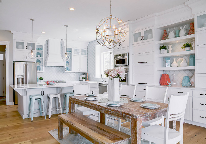 White kitchen with turquoise and coral decor. White kitchen with turquoise and coral decorating ideas. White kitchen with turquoise and coral decor ideas. Beach White kitchen with turquoise and coral decor. #Whitekitchenturquoisedecor #Whitekitchenturquoisecoraldecor #turquoise #kitchen #coraldecor DWL Photography