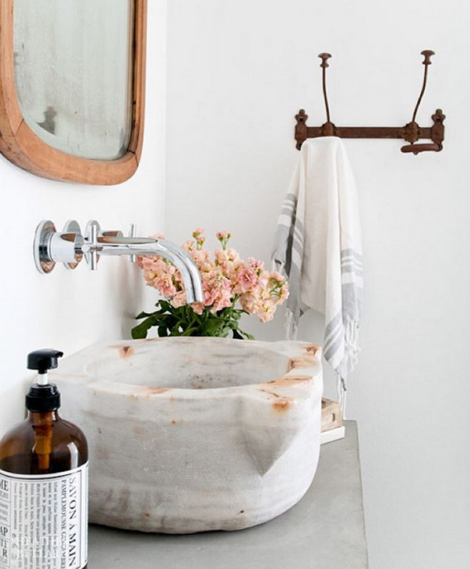 Antique marble basin. Bathroom with antique marble basin. #Antiquemarblebasin #marblebasin Heather Bullard.