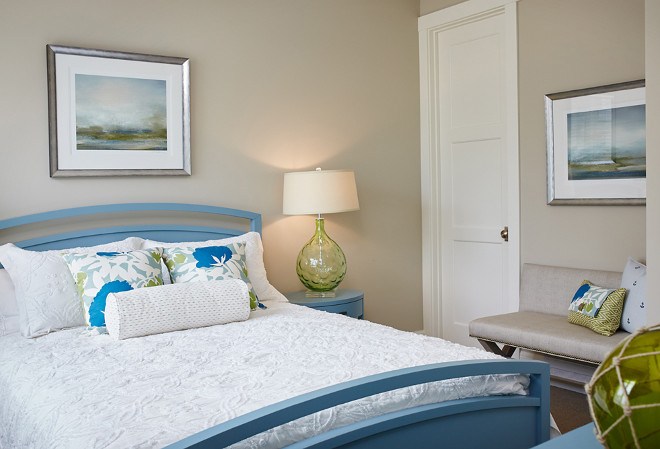 Coastal bedroom painted in Revere Pewter by Benjamin Moore. #ReverePewterbyBenjaminMoore #Bedroom Mike Schaap Builders