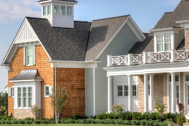 Home Exterior Siding Ideas. This home exterior features James Hardie beaded siding on the main house and straight siding on all the dormers with no bead. Artisan Signature Homes.