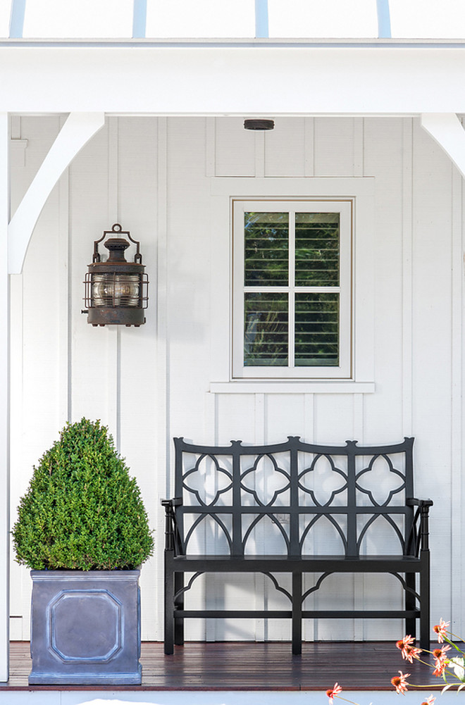 Porch Bench. Simple narrow porch with bench and planter. #Porch #Bench #Planter #Narrowporchdecor Banks Design Associates