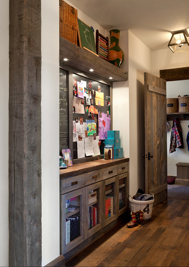 Mudroom with hall niche, which serves an important purpose for families with school-aged children. A necessary "drop spot" and craft storage/display area is uber-functional Dragonfly Designs.