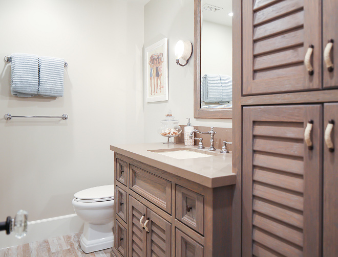 White oak cabinets add a coastal feel to this bathroom. Patterson Custom Homes. Interiors by Trish Steele, Churchill Design.