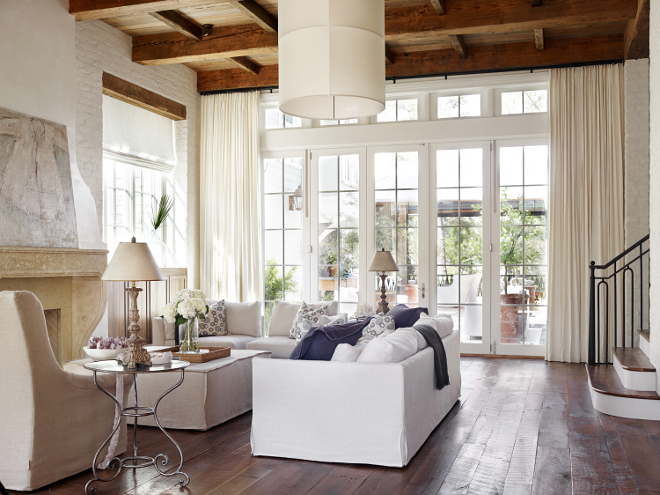 Living room beam ceiling is heart of pine. #heartofpine #beams Interiors by Courtney Dickey of TS Adams Studio
