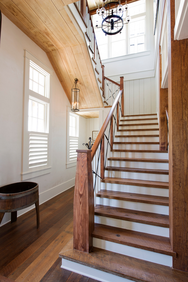 Reclaimed Wood Flooring and Beams. The floors and beams were cut from family land at their own sawmill. All flooring was taken from fence post, cattle troughs and old farmhouses. To preserve the original saw marks the flooring was laid out and buffed by hand. #reclaimedwood #reclaimedfloors #reclaimedwoodfloors #reclaimedwoodbeams #Reclaimedbeams Interiors by Courtney Dickey and T.S. Adams Studio. 