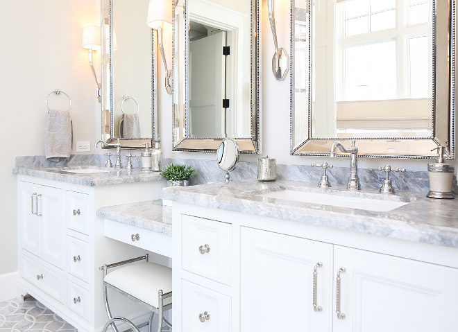 The master bathroom also features beautiful marble countertop. The master bathroom also features beautiful marble countertop. The master bathroom also features beautiful marble countertop. The master bathroom also features beautiful marble countertop. Patterson Custom Homes. Interiors by Trish Steele, Churchill Design.