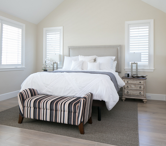 Paint is "White Duck" by Sherwin Williams (SW7010). Neutral bedroom paint color "White Duck" by Sherwin Williams (SW7010). #NeutralBedroompaintcolor #neutral #bedroom #paintcolor Patterson Custom Homes. Brandon Architects, Inc.