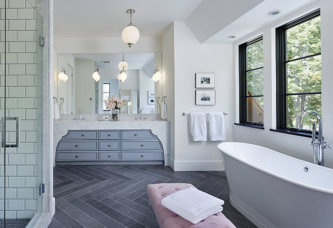 Herringbone Slate Floor Tiles. Bathroom Herringbone Slate Floor Tiles. Herringbone Slate Floor Tiling. Herringbone Slate Floor Tile. #HerringboneSlateFloorTiles #HerringboneSlateFloorTile #HerringboneSlateFloorTiling #Bathroomslatefloor #slatefloor #slatefloortile #slatetile #slatetiling Charlie & Co. Design, Ltd. Corey Gaffer Photography.