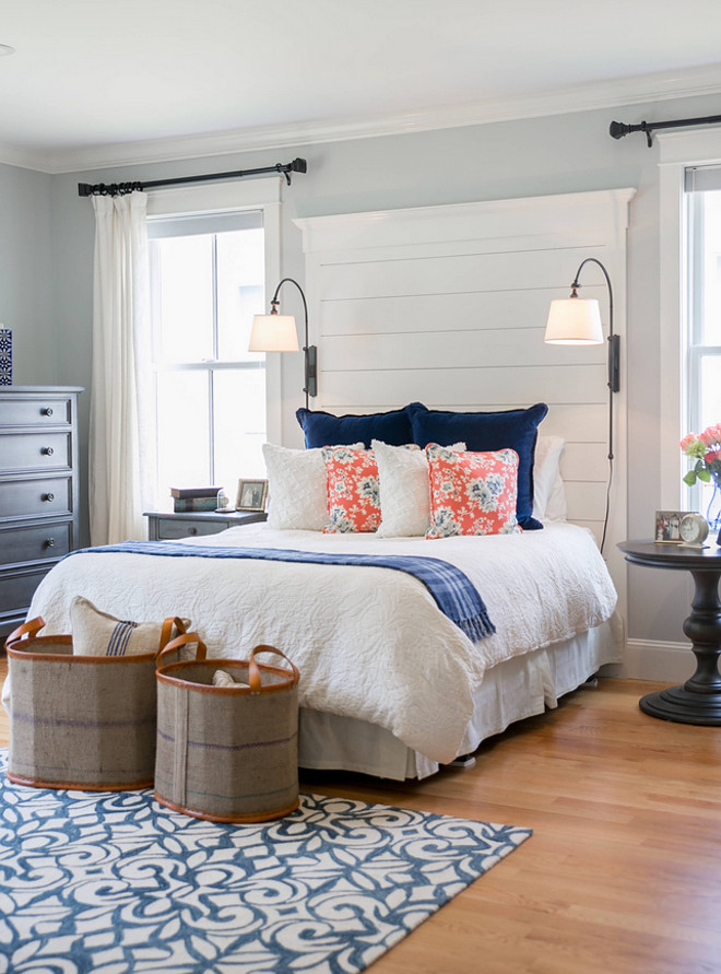 Benjamin Moore Sterling. Benjamin Moore Sterling with Benjamin Moore White Dove on Headboard and Trims. Benjamin Moore Sterling. #BenjaminMooreSterling The Good Home - Interiors & Design
