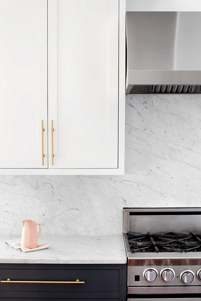 Marble Slab Backsplash. The countertops and continuous backsplash are marble. #marble #countertop #slabbacksplash #kitchen Elizabeth Lawson Design